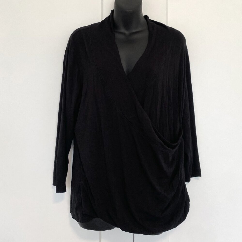 Coldwater Creek Wrap Long Sleeve Shirt Black Strechy Fitted Top Plus Size 1X